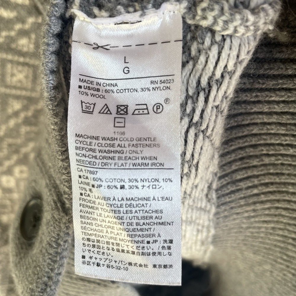 Banana Republic Gray Sweater Cardigan Women L Wool Cotton Knit Leather - Picture 4 of 7